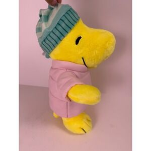 Peanuts Woodstock Plush Yellow Bird Pink Puffer Jacket Striped Beanie Winter New